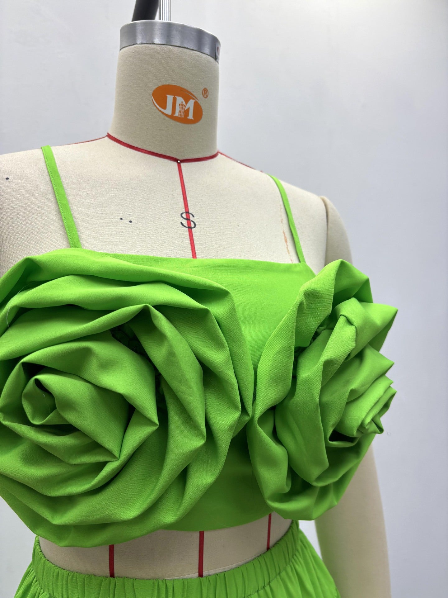 African Green Strapless Floral Crop Top & Skirt Set for Summer Events