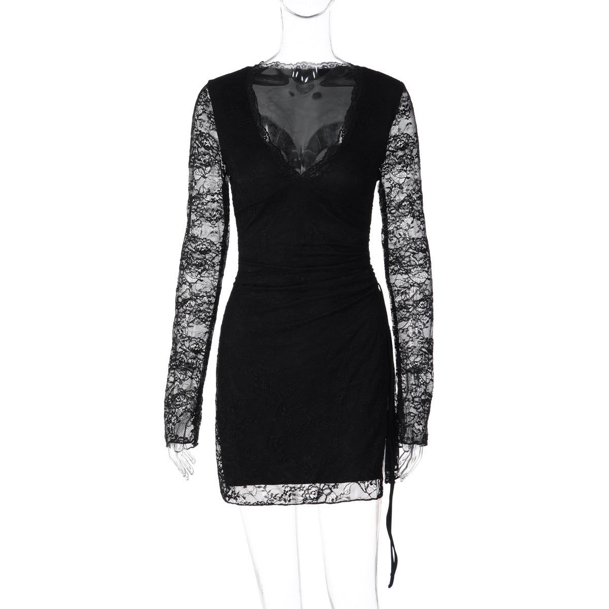 Lace Hollow-Out Split Bodycon Mini Dress for Clubwear