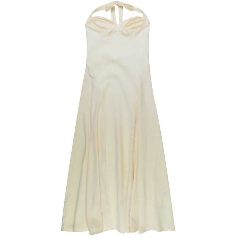 Solid Ruched Sleeveless Slim-Waist Strap Dress for Evening Events