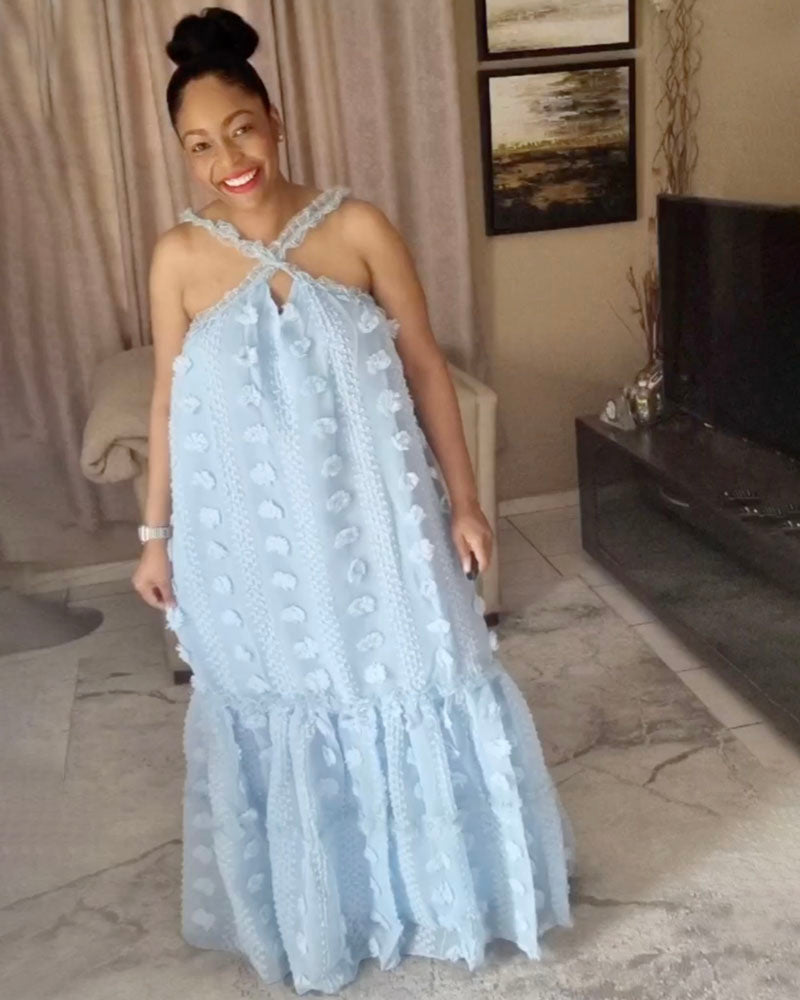 3D Floral Maxi Dress BLUE