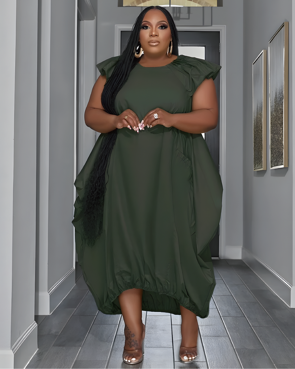 GOOD COLORS BUBBLE DRESS Army Green