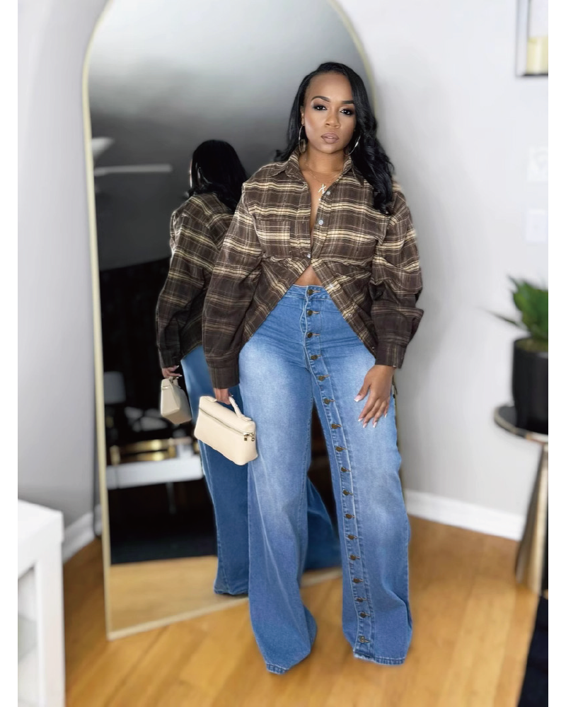 Jaylen Non Stretch Button Up Wide Leg Jeans