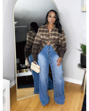 Jaylen Non Stretch Button Up Wide Leg Jeans