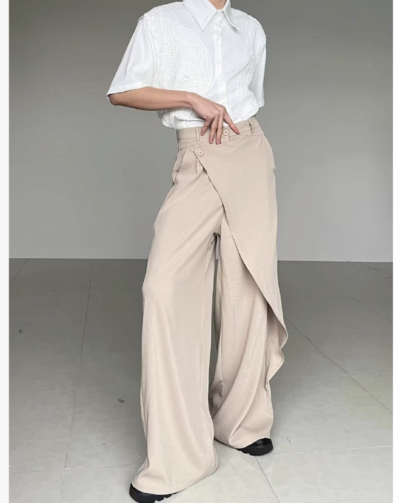 Draped Wrap Straight Leg Suit Pants Khaki