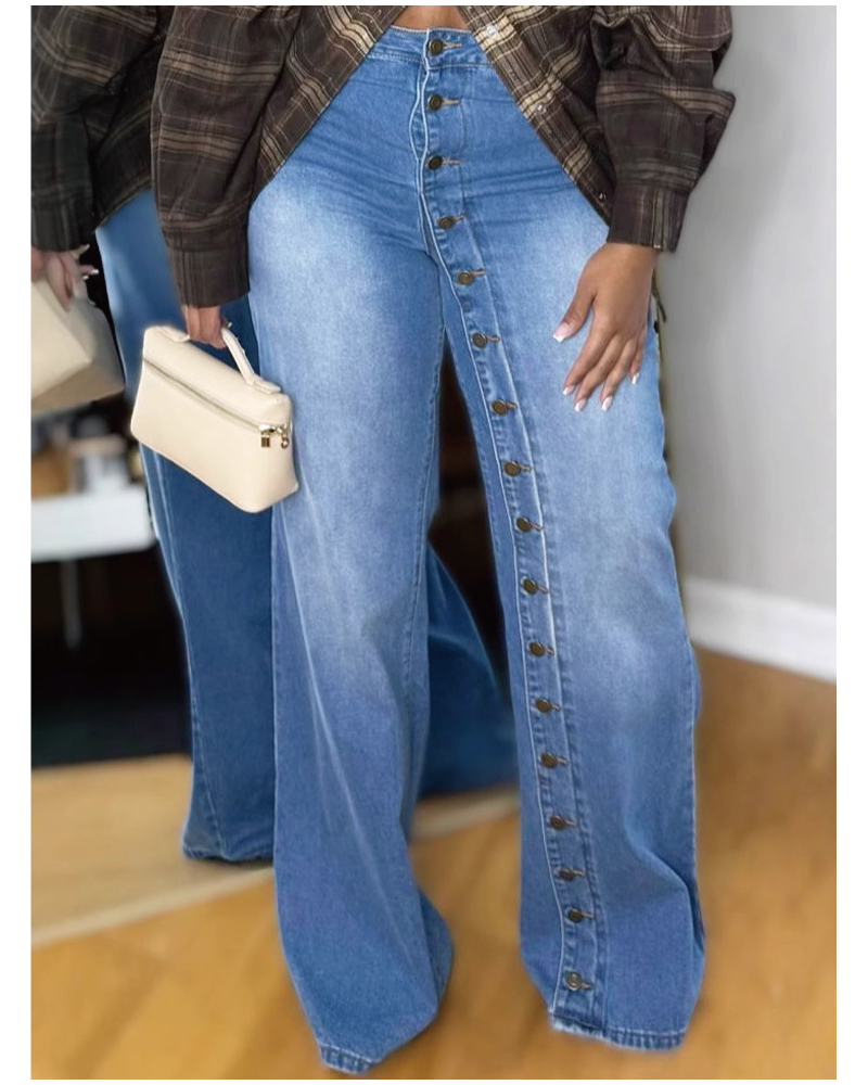 Jaylen Non Stretch Button Up Wide Leg Jeans