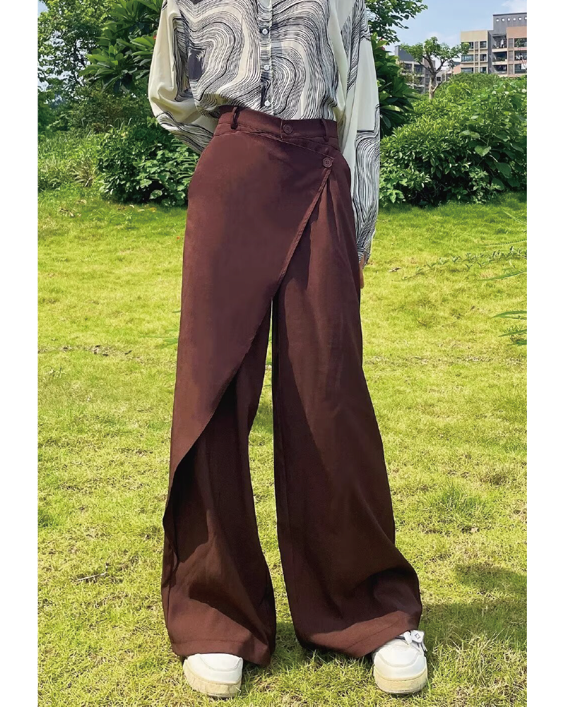 Draped Wrap Straight Leg Suit Pants Brown