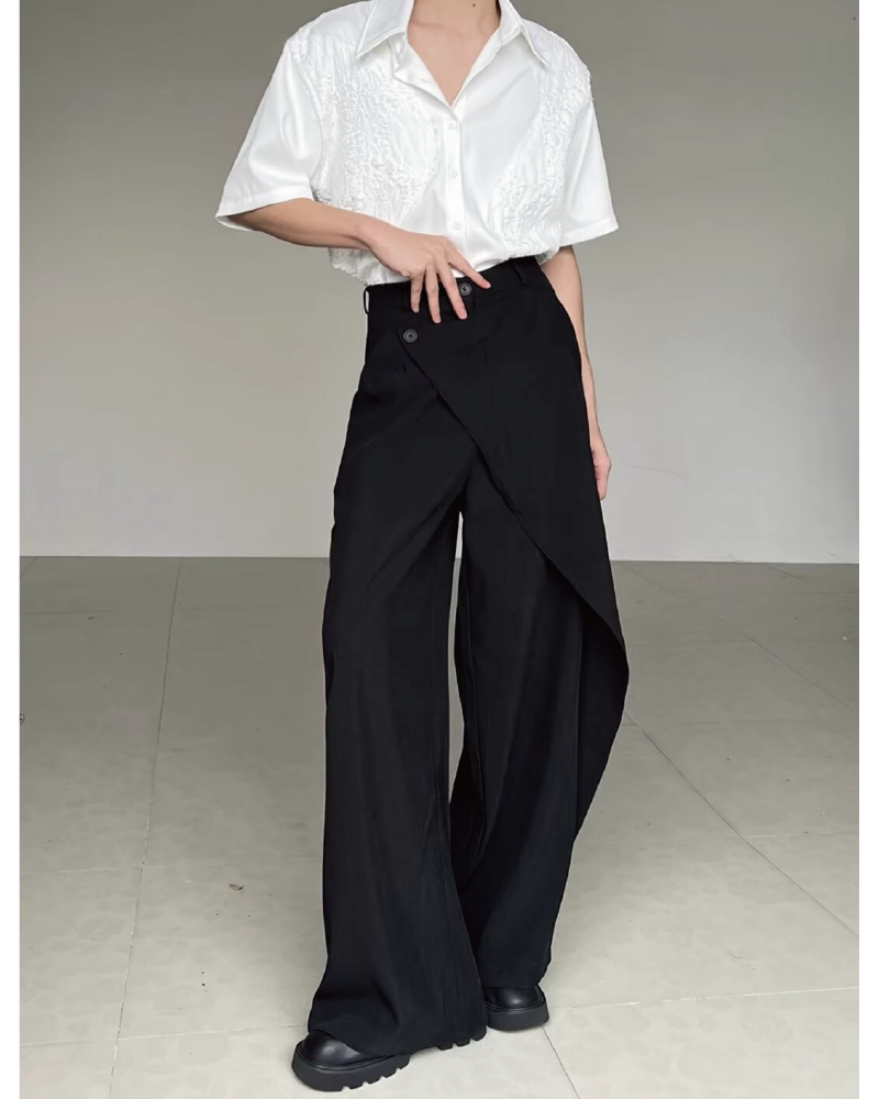 Draped Wrap Straight Leg Suit Pants Black