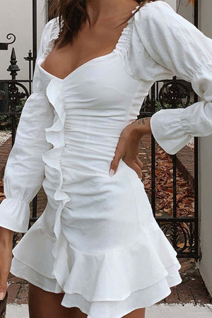Pleated Balloon Sleeve Mini Dress