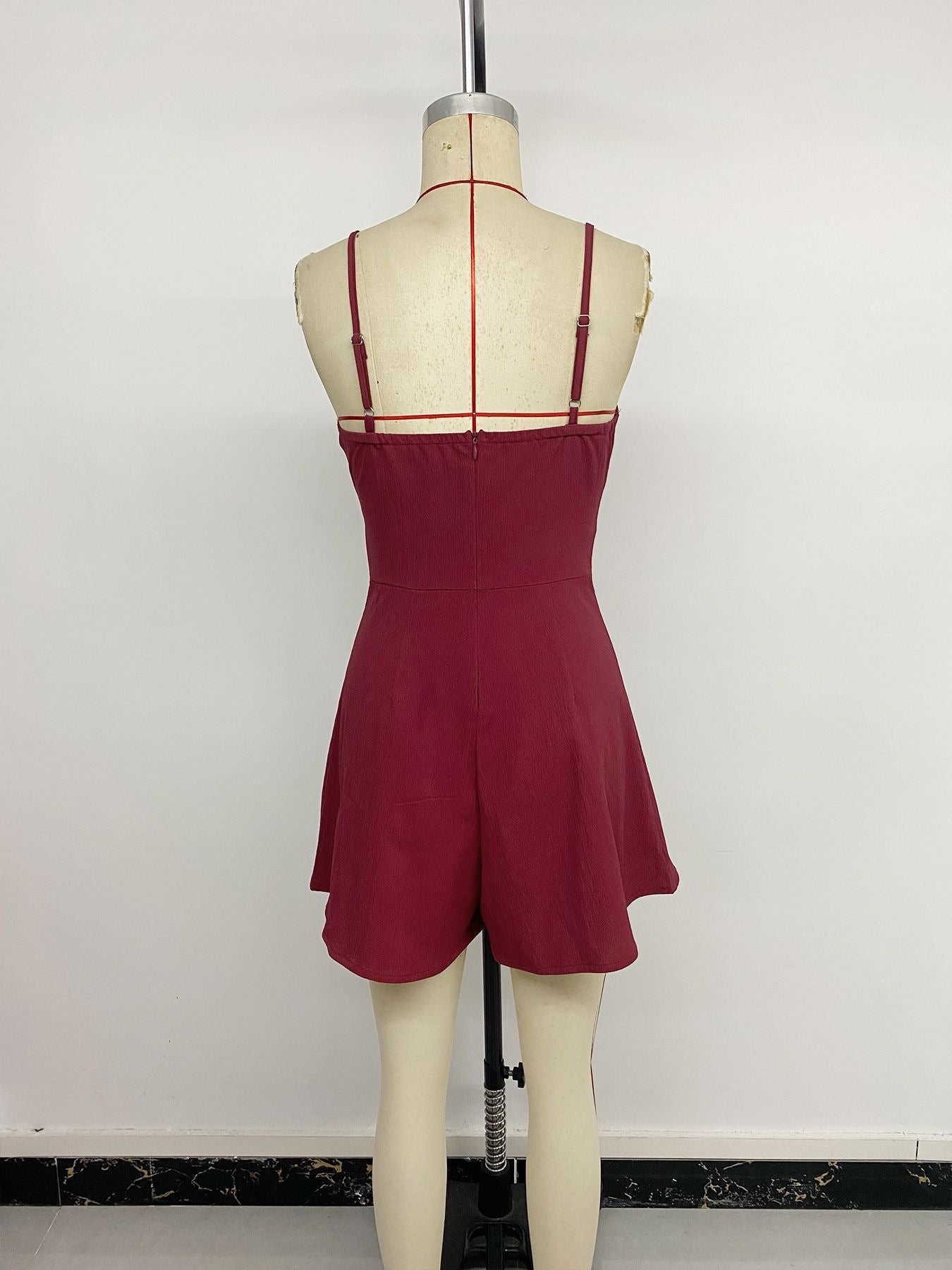 Solid Bow Strap V-Neck Romper for Spring/Summer Casual