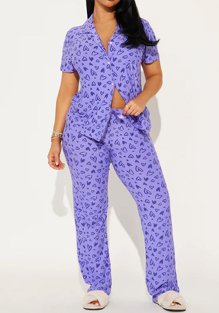 Short-Sleeve Top & Button-Up Pants Two-Piece Set for Summer Casual
