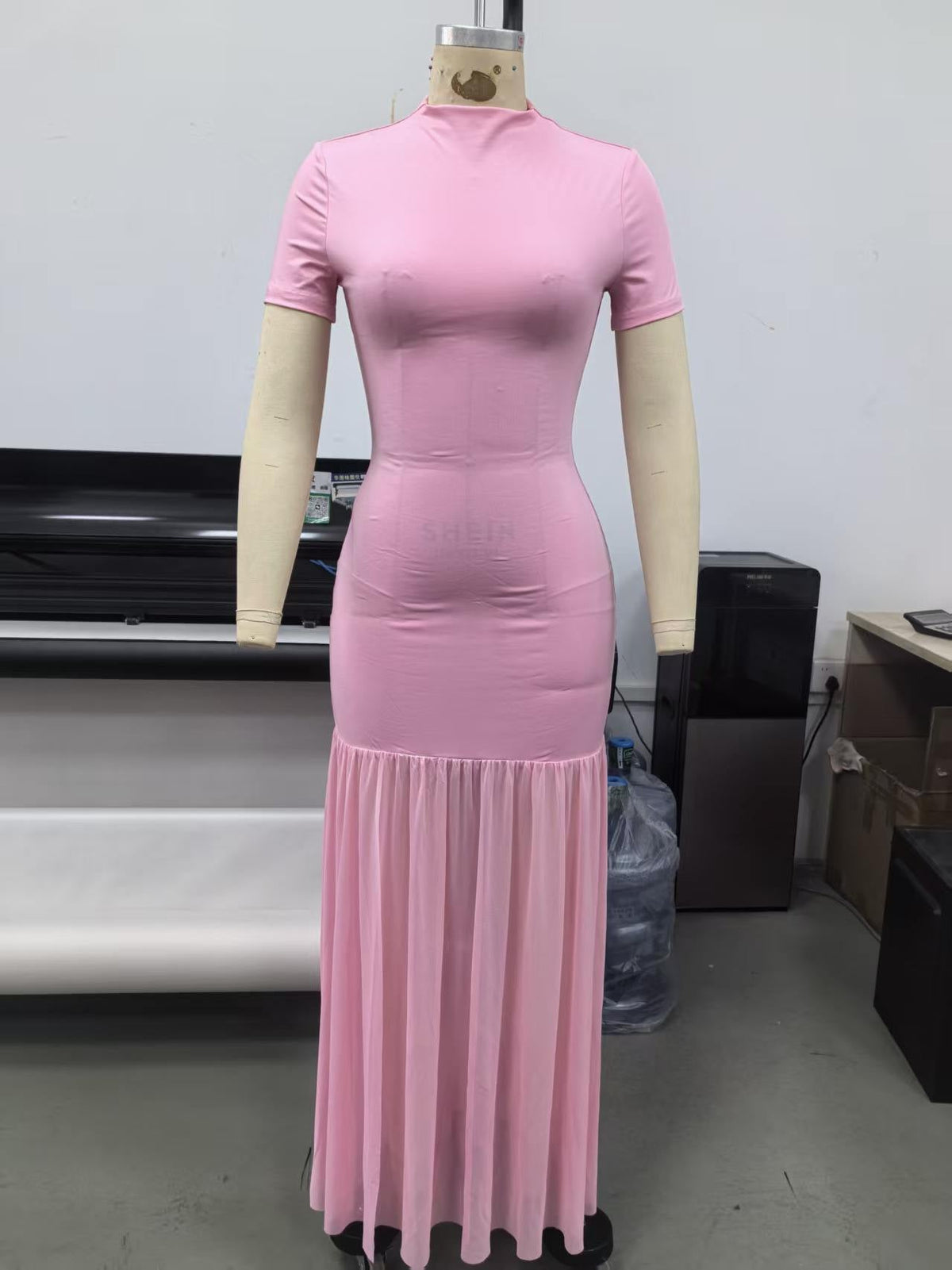 Mock Neck Short Sleeve Tassel Slit Long Dress for Parties