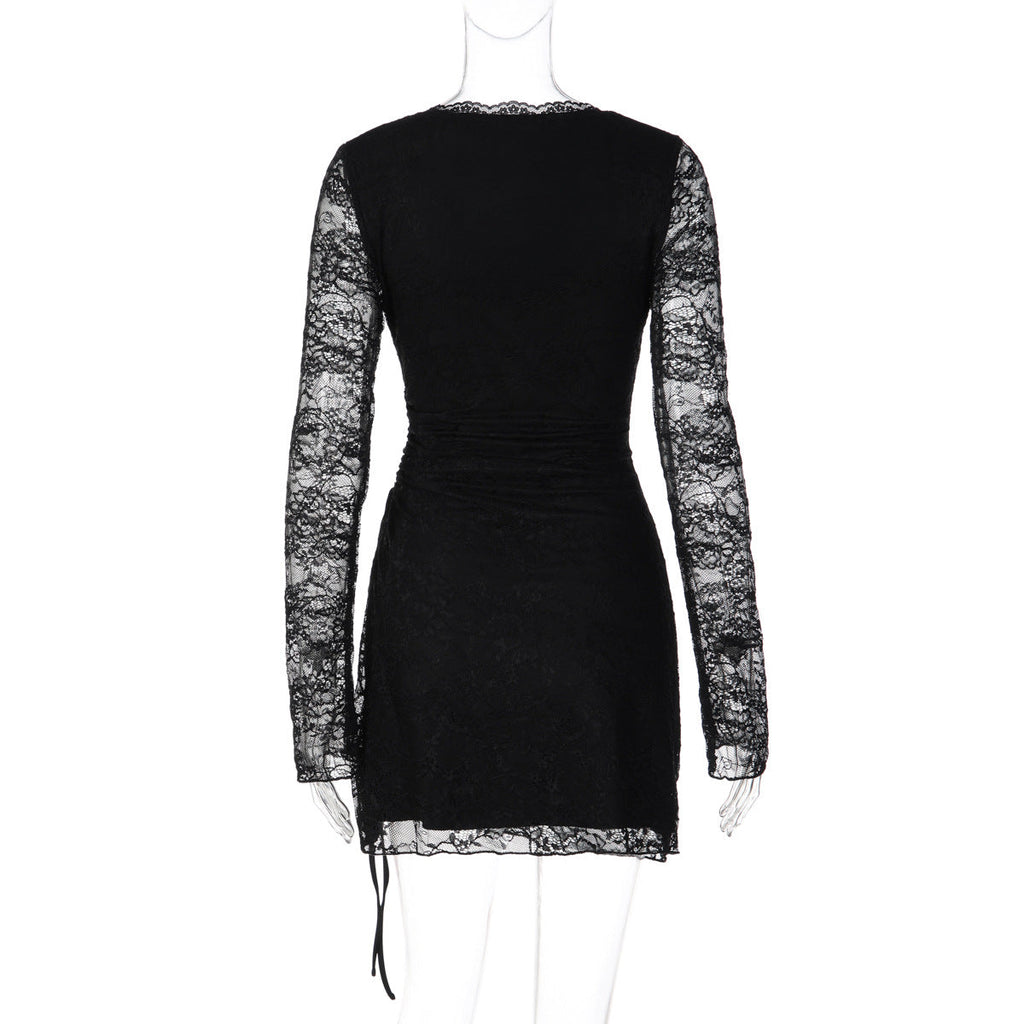 Lace Hollow-Out Split Bodycon Mini Dress for Clubwear
