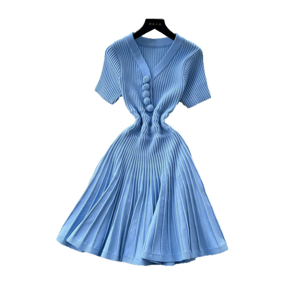V-Neck Short Sleeve Knitted Dress for Casual Wear