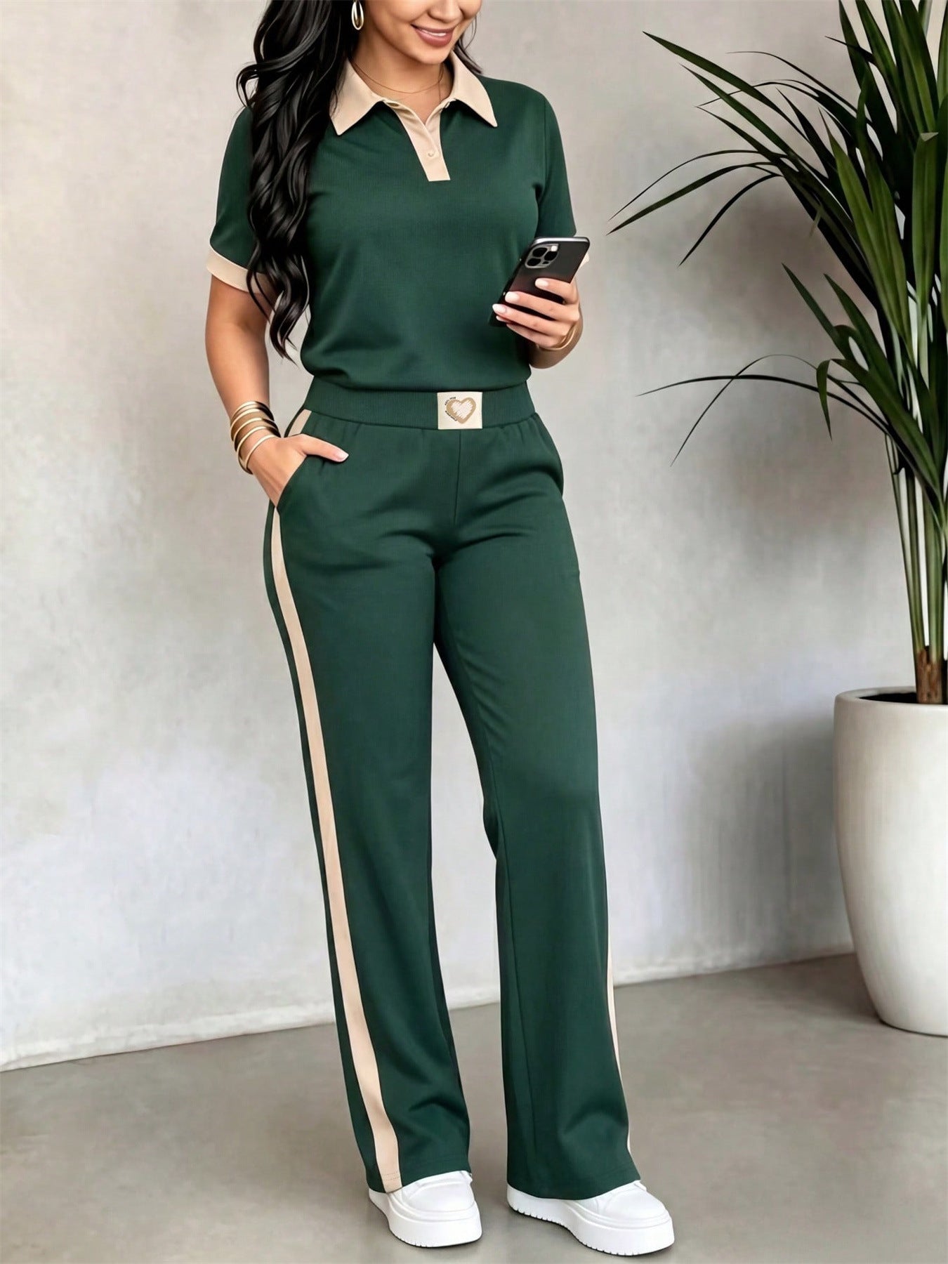 Short-Sleeve Shirt & Pants Two-Piece Set for Spring/Summer Casual