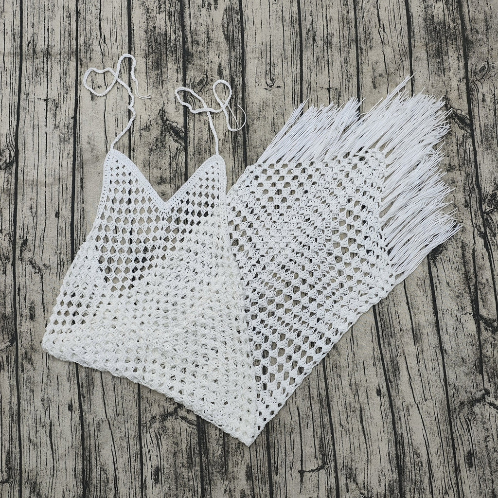 White Crochet Low Back Maxi Dress for Beachwear