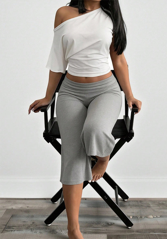 Solid T-Shirt & Wide-Leg Pants Two-Piece Set for Spring & Summer Casual