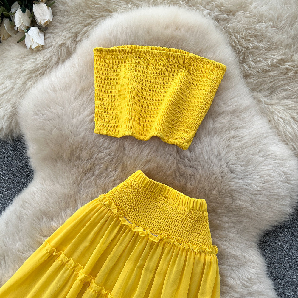 Top & Cascading Ruffle Skirt Two-Piece Set for Summer