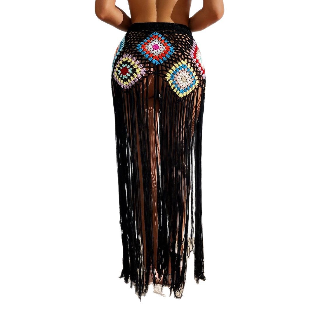 Crochet Patchwork Tassel Hollow-Out Beach Dress for Holidays