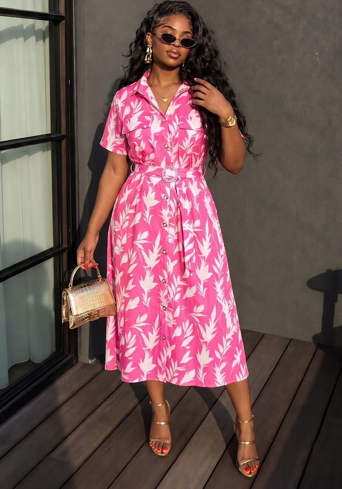Printed V-Neck Short Sleeve Maxi Dress for Summer