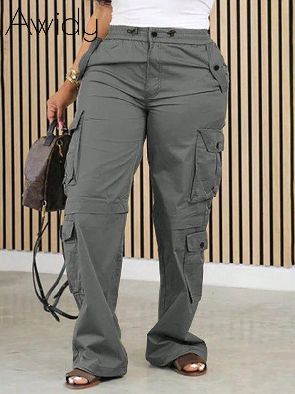 Solid Cargo Pants Gray