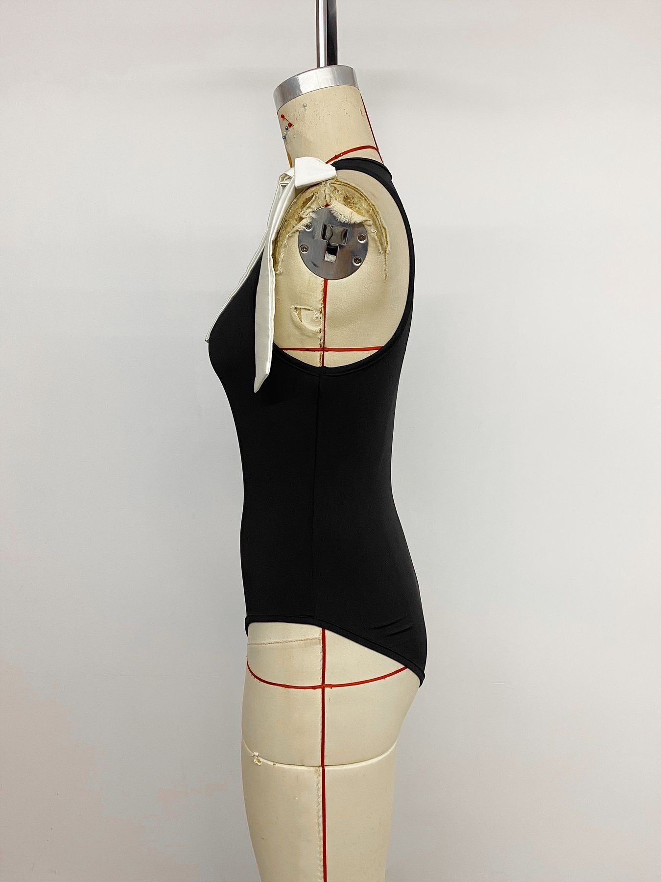 Sleeveless Color-Block Bow Slim Bodysuit for Summer Casual