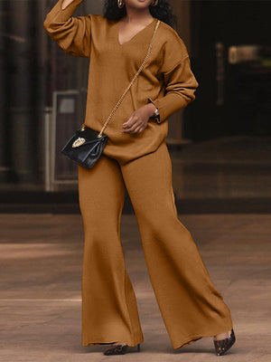 V-Neck Top & Wide-Leg Pants Set