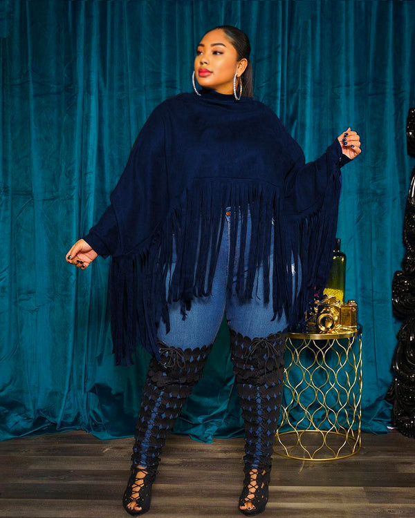 Batwing Sleeve Poncho DARK BLUE