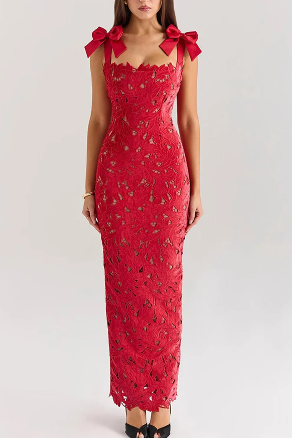 Bow Straps Hollow Out Maxi Dress