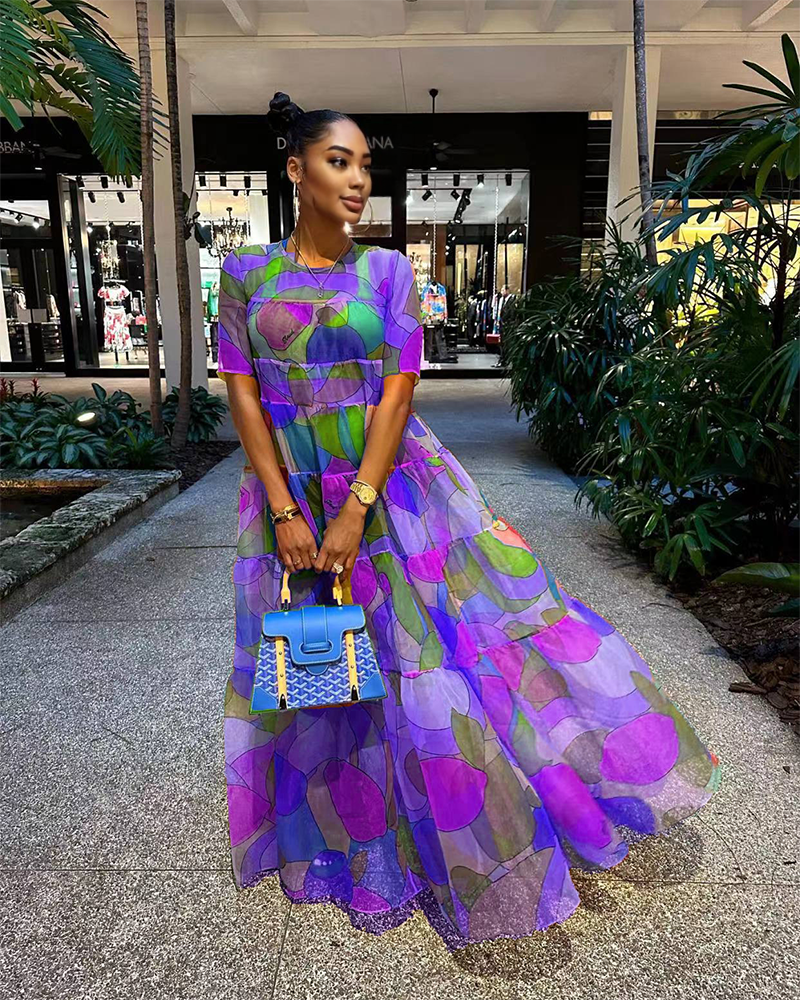 Boho Chic Print Maxi Dress Purple