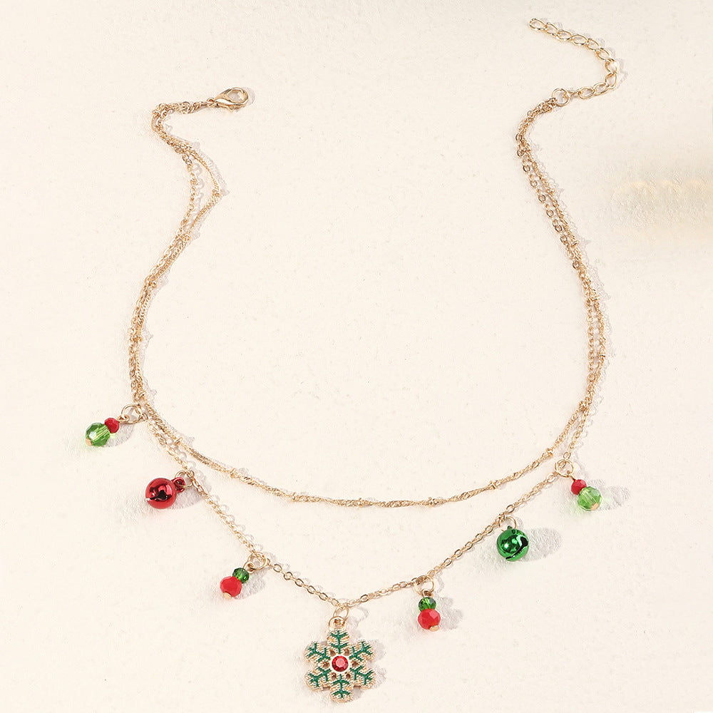 Christmas Bells and Snowflakes Double-Layer Collar Necklace