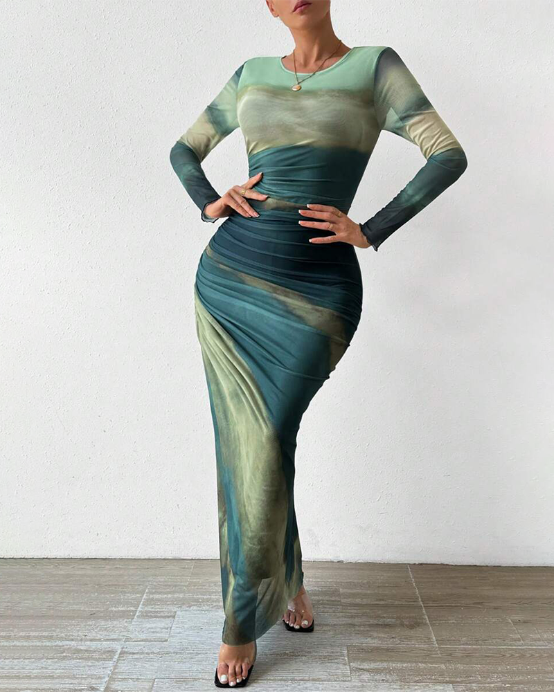 Viral Printed Bodycon Dress Green