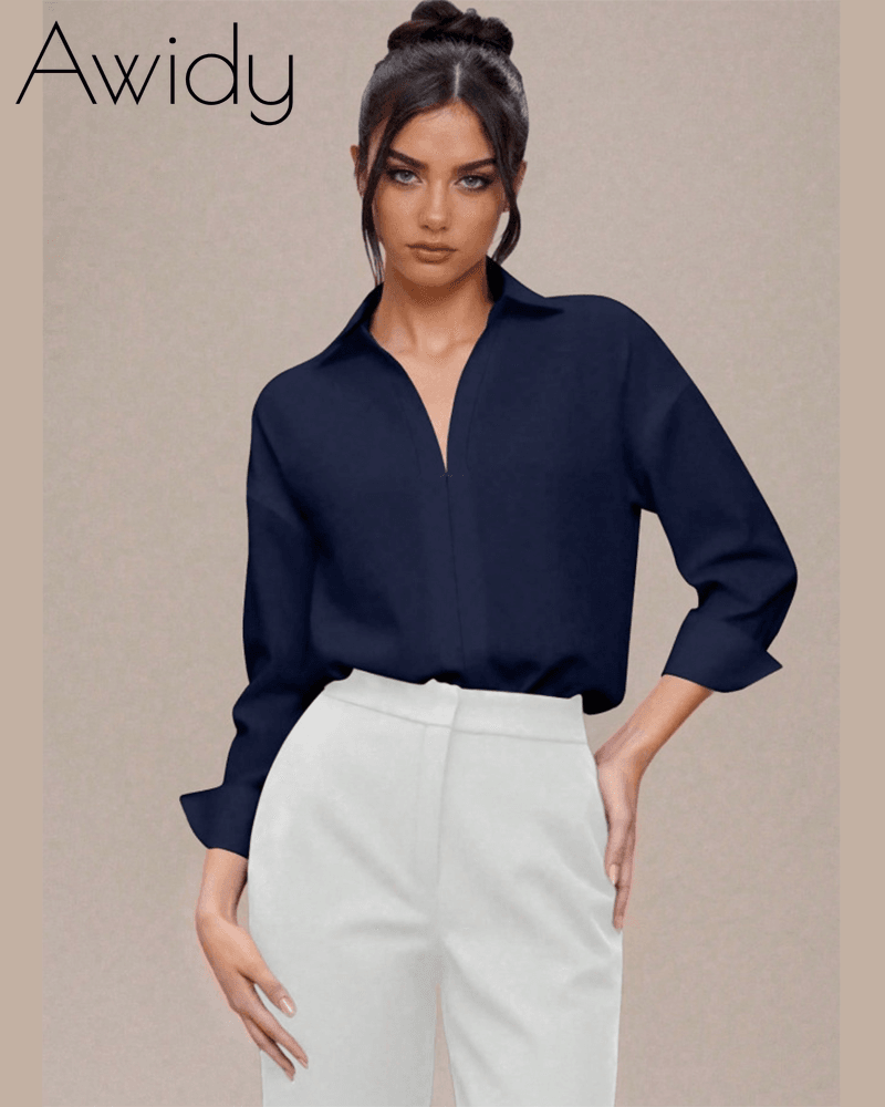 Women Slim Fit Collared Shirt Top