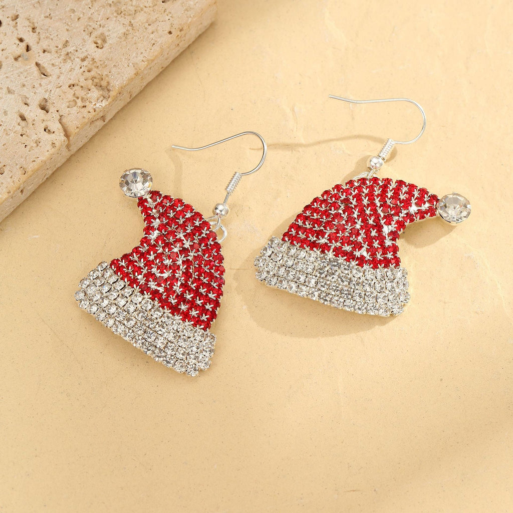 Diamond-Studded Christmas Hat Colored Earrings