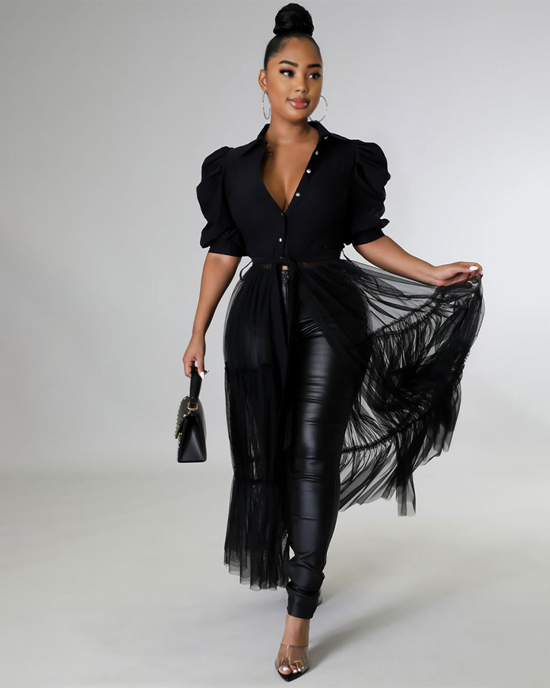 Button Me Up Top BLACK