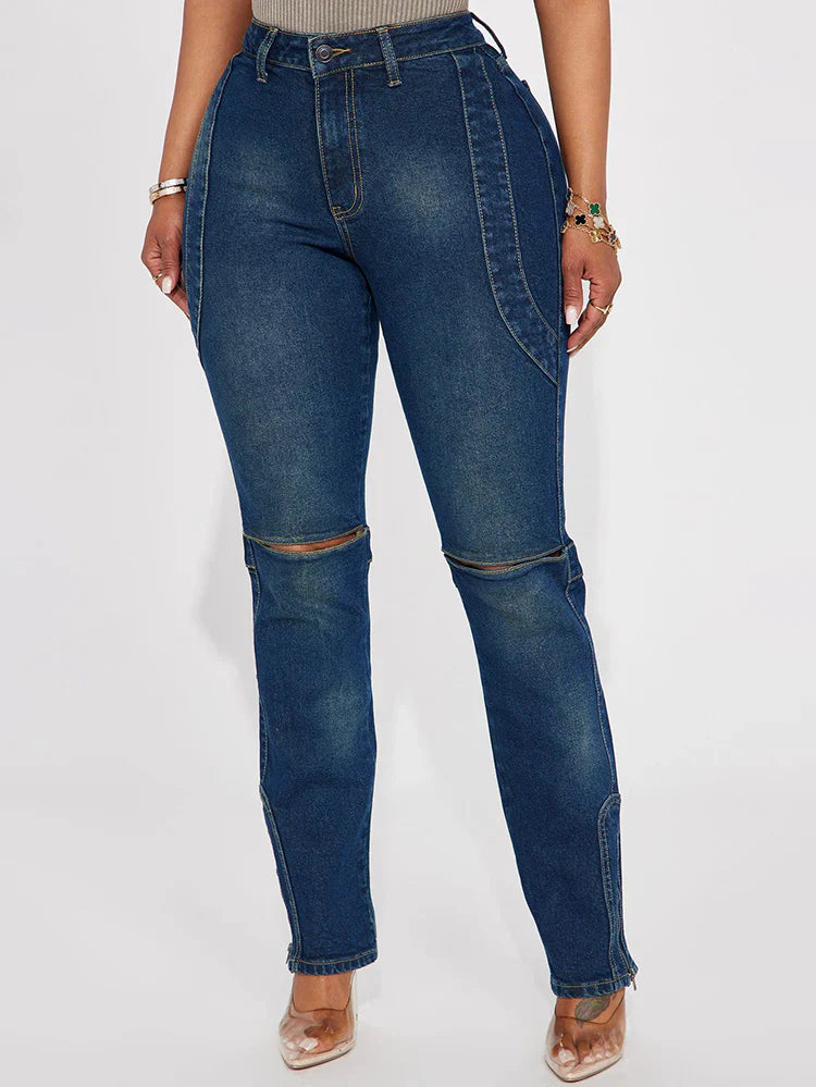 Denim Cropped Jacket And Cutout Jeans Set