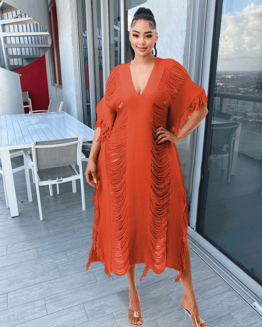 Something Fringy Dress Orange
