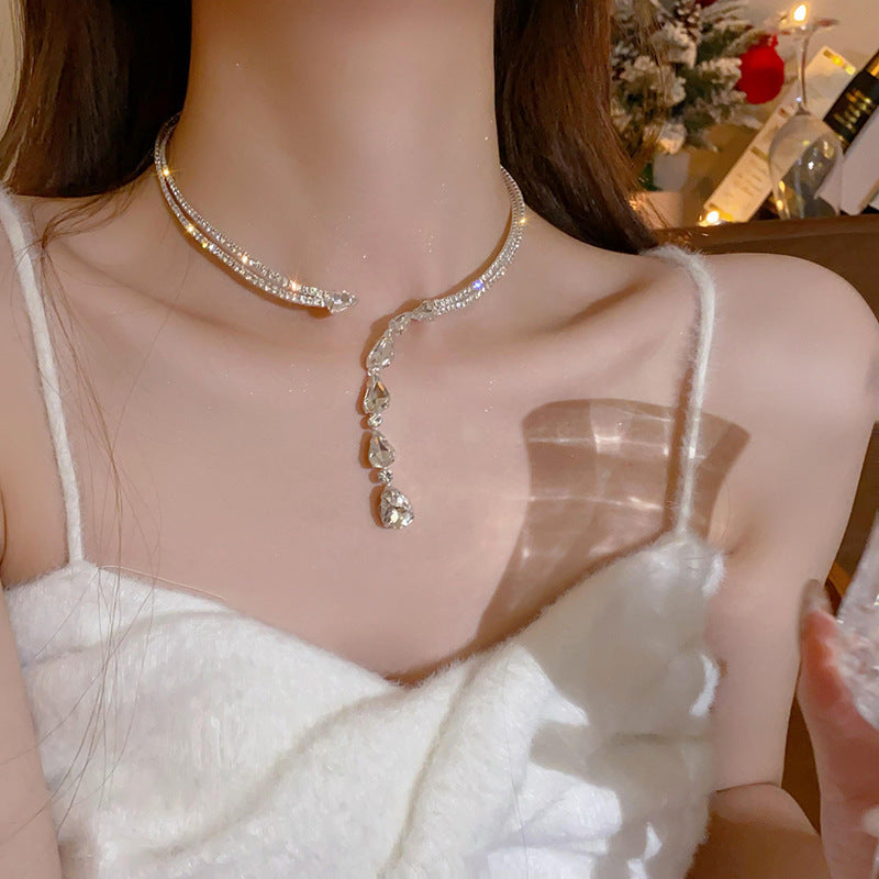 Zirconia Drop Choker Necklace