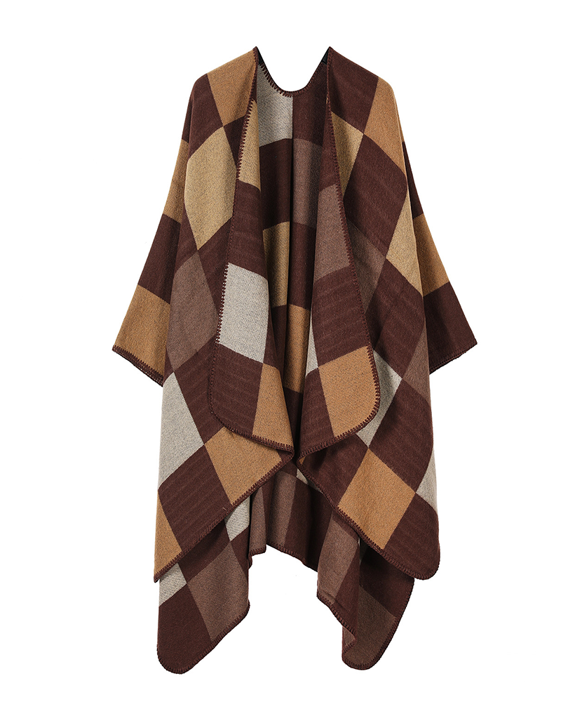 Color Weave Poncho Khaki
