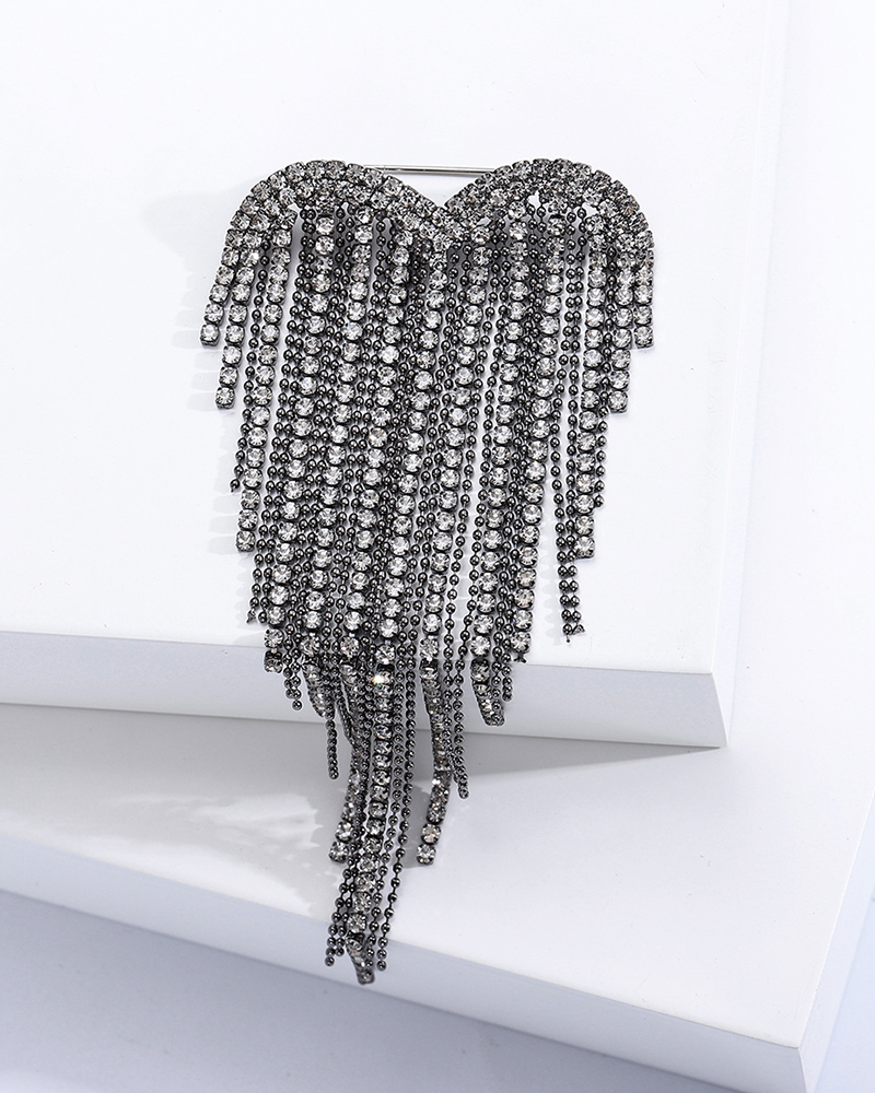 Rhinestone Heart Brooch Black