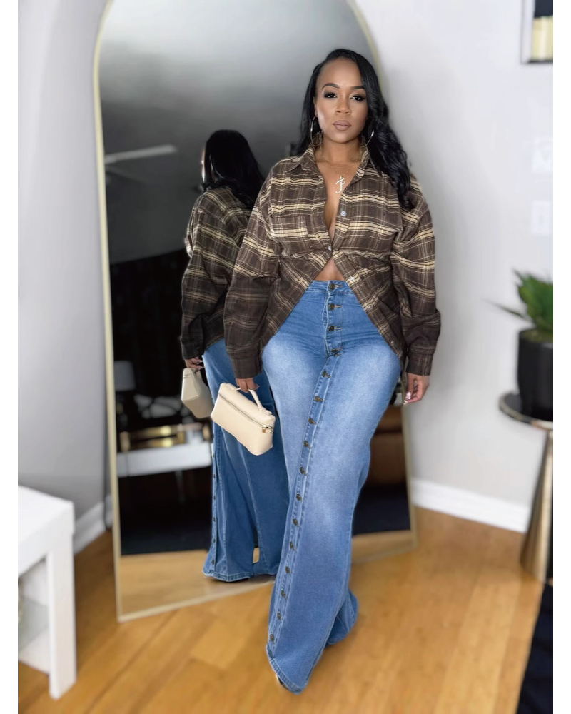 Jaylen Non Stretch Button Up Wide Leg Jeans