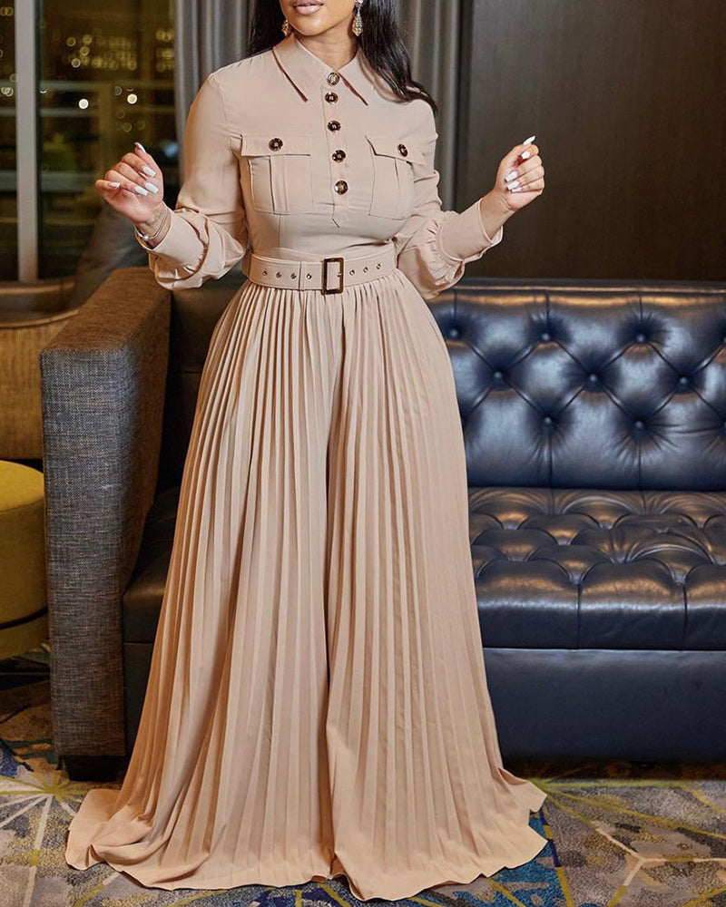 Pleated Loose Jumpsuit Khaki