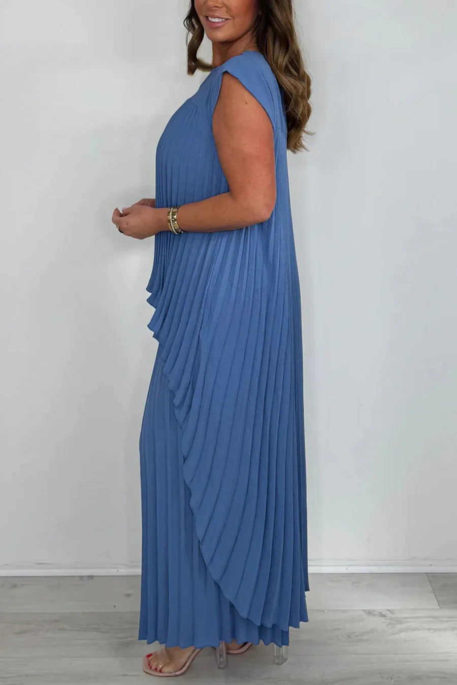 High-Low Pleated Tank Top Pants Sets