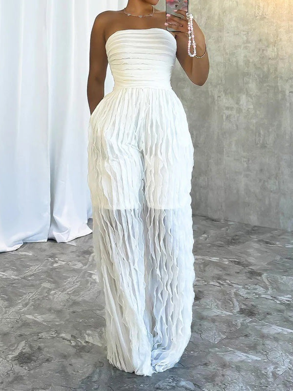 Trägerloser, gerüschter Jumpsuit