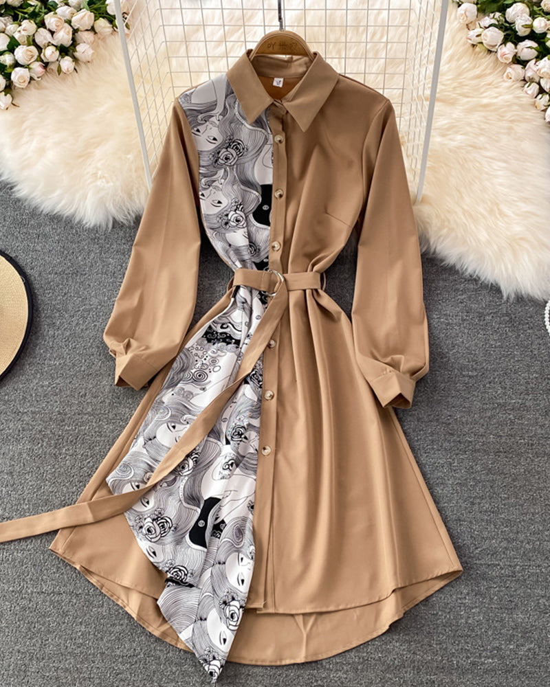 irregular lapel midi dress Khaki ONESIZE