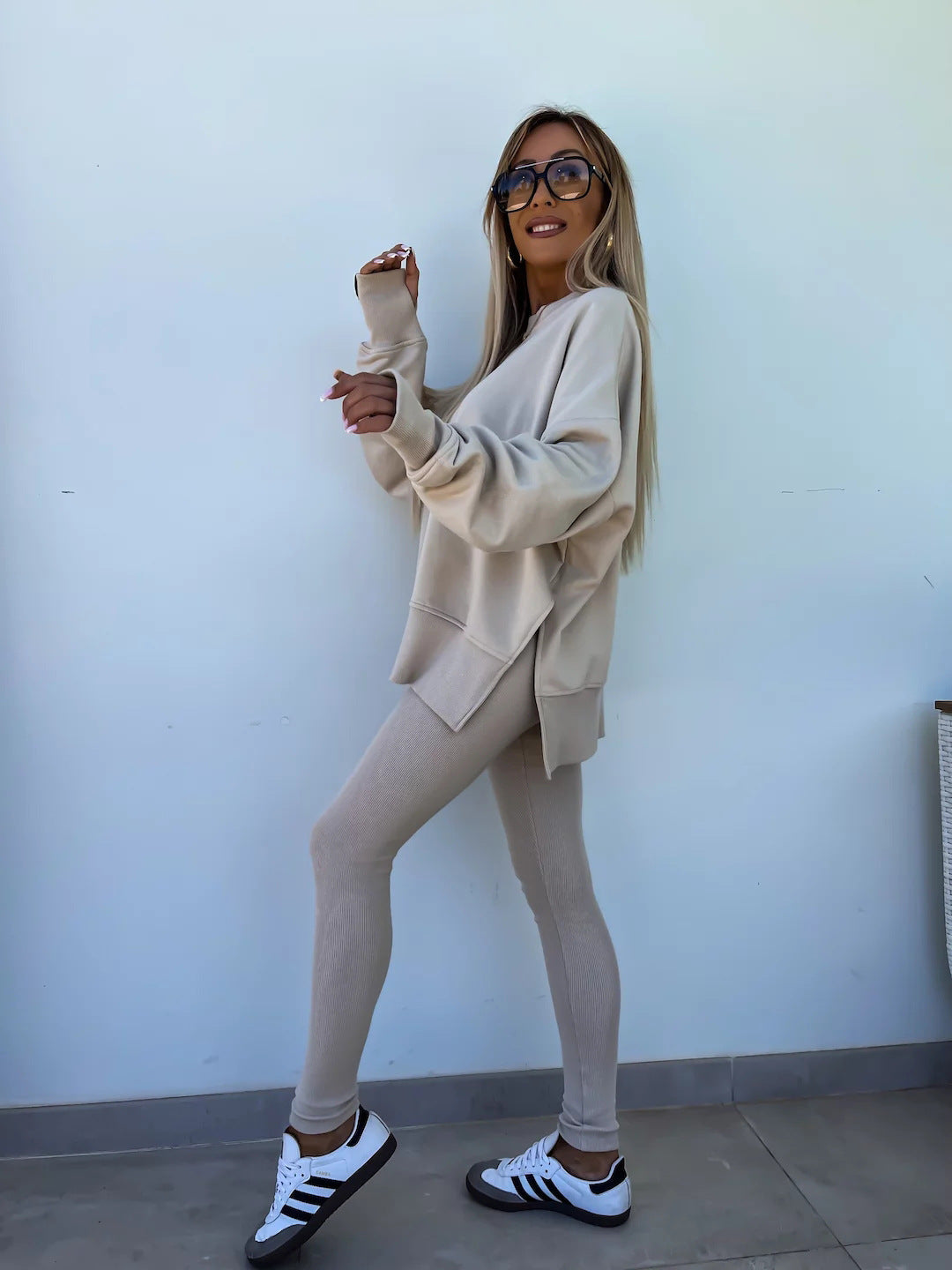 Casual Skinny Pants Loose Sweatshirt Set
