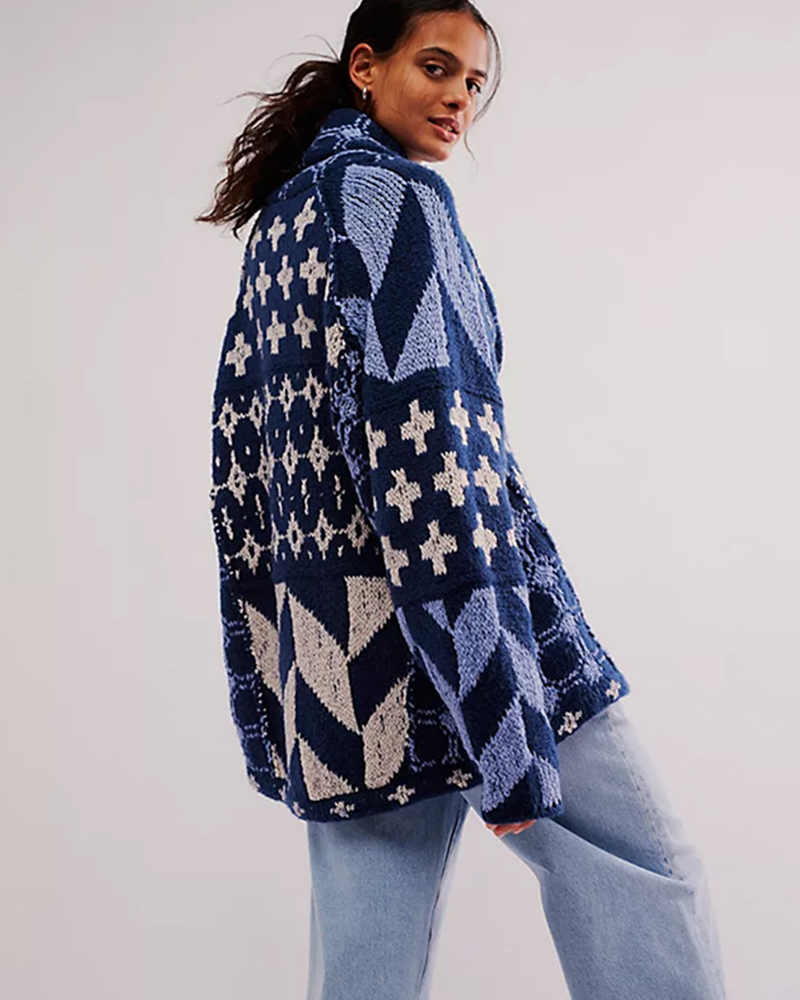 LooseFit Abstract Knit Cardigan