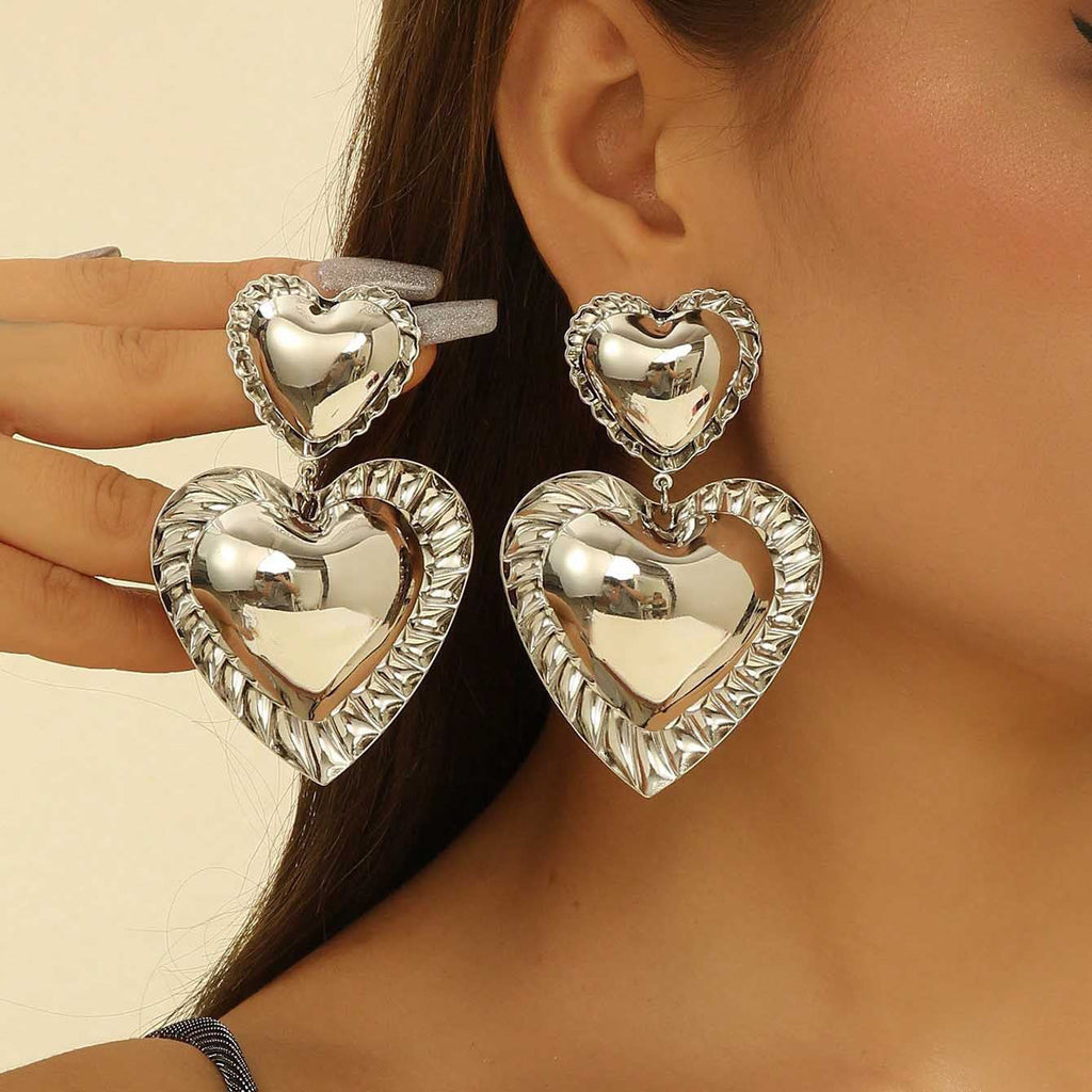 Heart-Shaped Teardrop Vintage Metal Earrings
