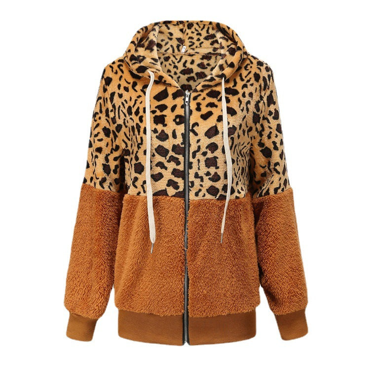 Leopard Print Patchwork Thickened Fleece Sweatshirt