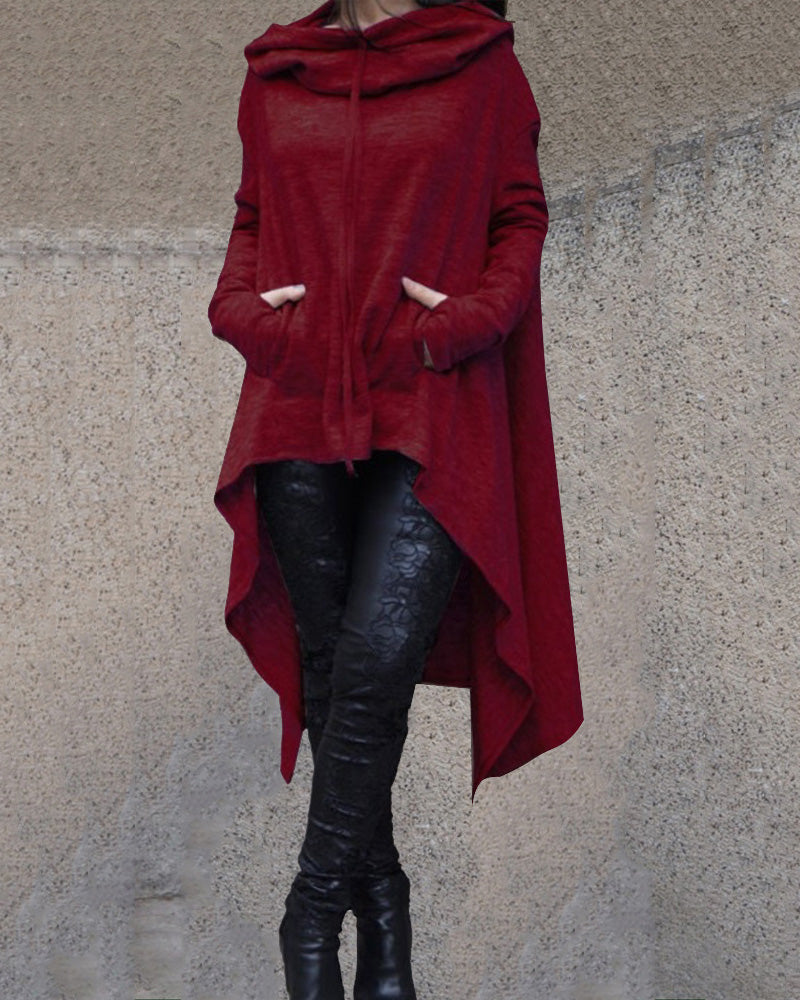 High Low Hoodie Dress WINE