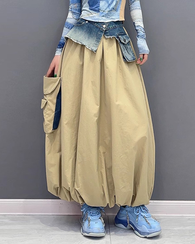 Bubble Denim Skirt ONESIZE KHAKI